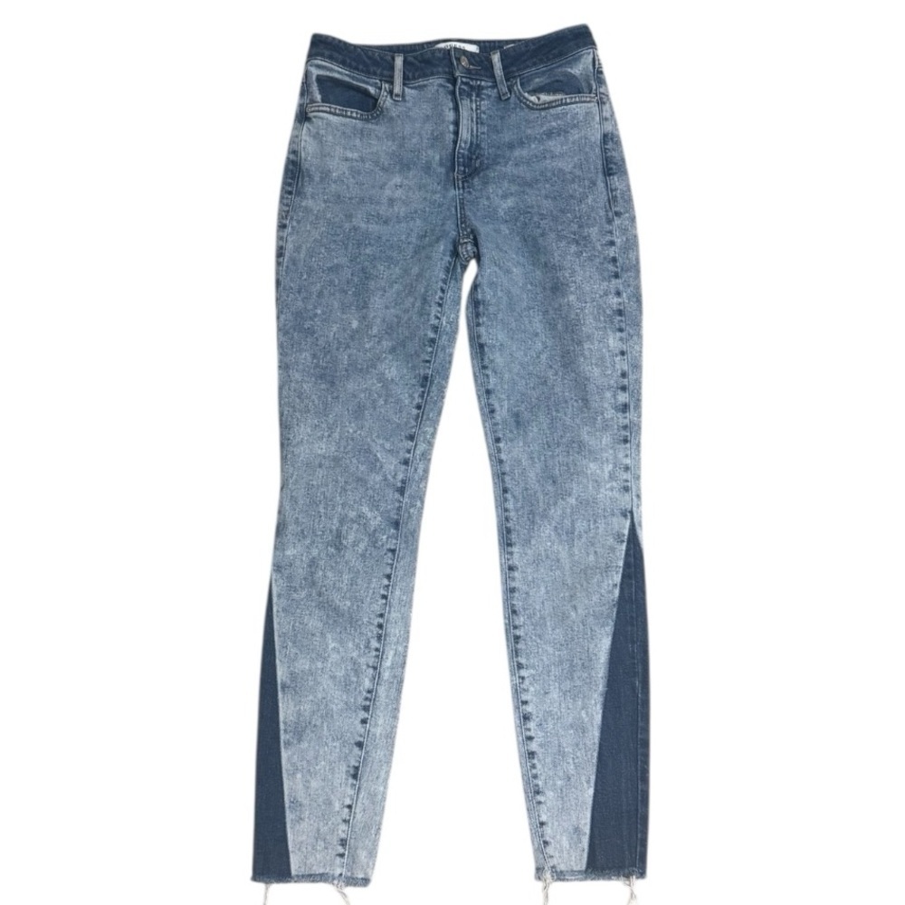 GUESS Acid Wash Two Tone 1981 Skinny Blue Denim Jeans Sz 28 Mid Rise Fray Ankle